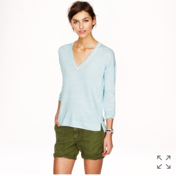 J. Crew Sweaters - J. CREW Linen V-Neck Sweater Garment Dye Blue E34